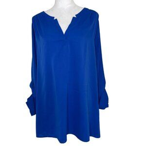 Lane Bryant Women’s Electric Cobalt Blue V- Neck Top Roll Tab Sleeve Blouse XXL